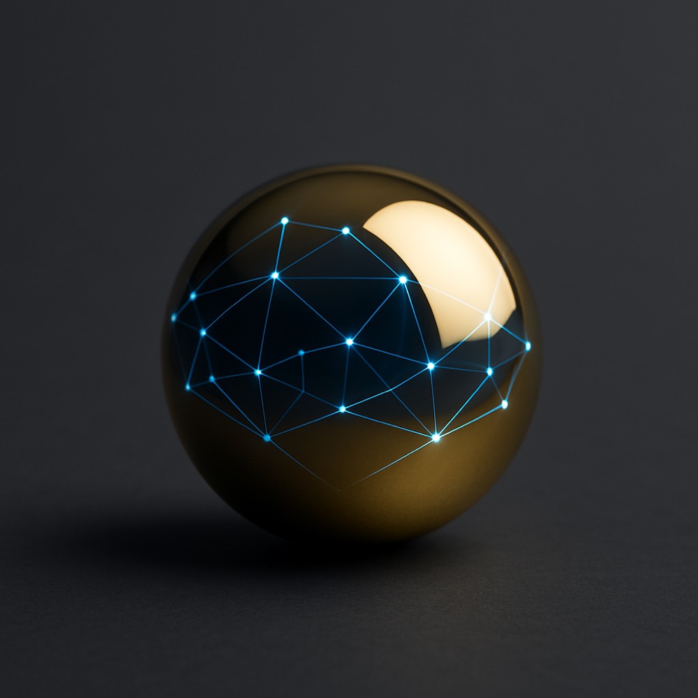 Gold sphere with a data network overlay